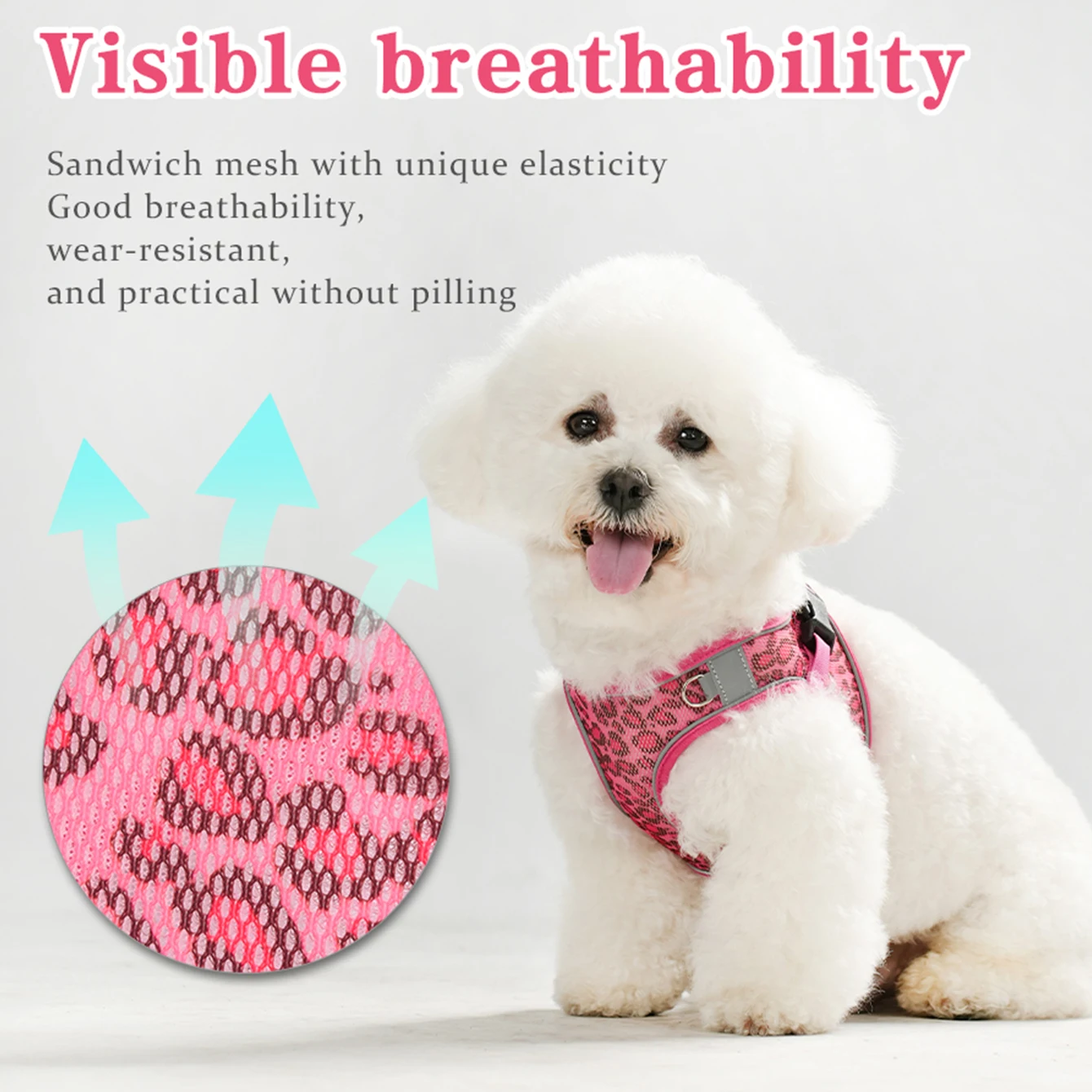 HLP428--مجموعة أدوات تحكم عالمية على شكل سترة بطباعة الفهد للقطط والكلاب، مع مقود بطول 1.5 متر وشبكة متشابكة قابلة للتنفس للغاية. #3
