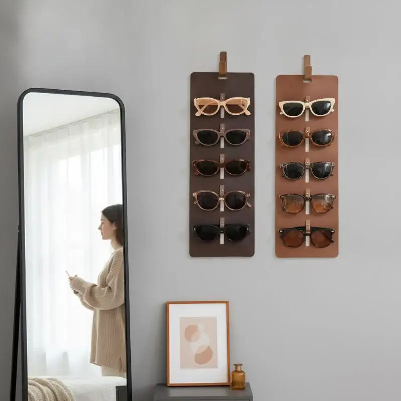 Leather Sunglasses Storage Holder Multi Slot Eyeglass Display Organizer Rack for Travel Household Use 1PC