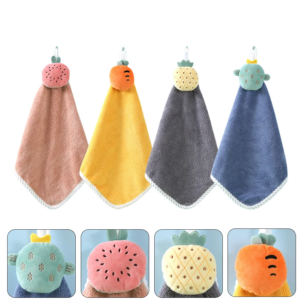 

4Pcs Cartoon Dish Towels Fruit Print Hanging Kitchen Towels Absorbent Comfortable for Hands Countertops Glass Fast Drying Tea