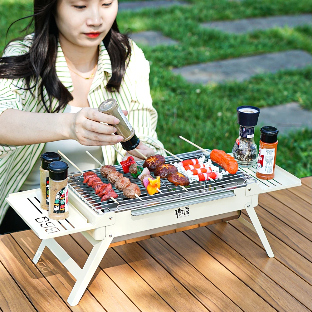 

1-2 Person Mini Folding Barbecue Outdoor Mini Picnic Barbecue Grill Household Charcoal Skewers Camping BBQ Stove Cookware