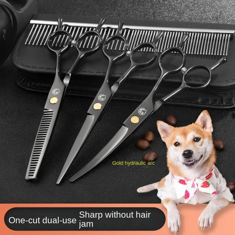 

Pet grooming scissors 6 "7" straight bent scissors send steel comb dog hair cutting tool set teddy hair cutting artifact