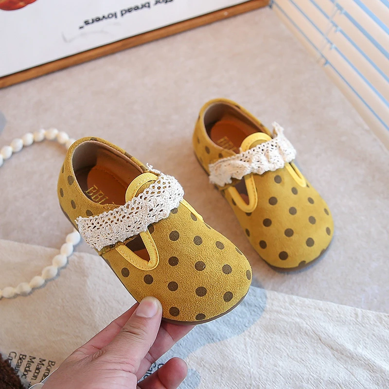 

Girls Leather Shoe Fashion Polka Dot Versatile Kids School Causal Single Shoes Breathable Non-slip Children Slip-on Flat Loafers