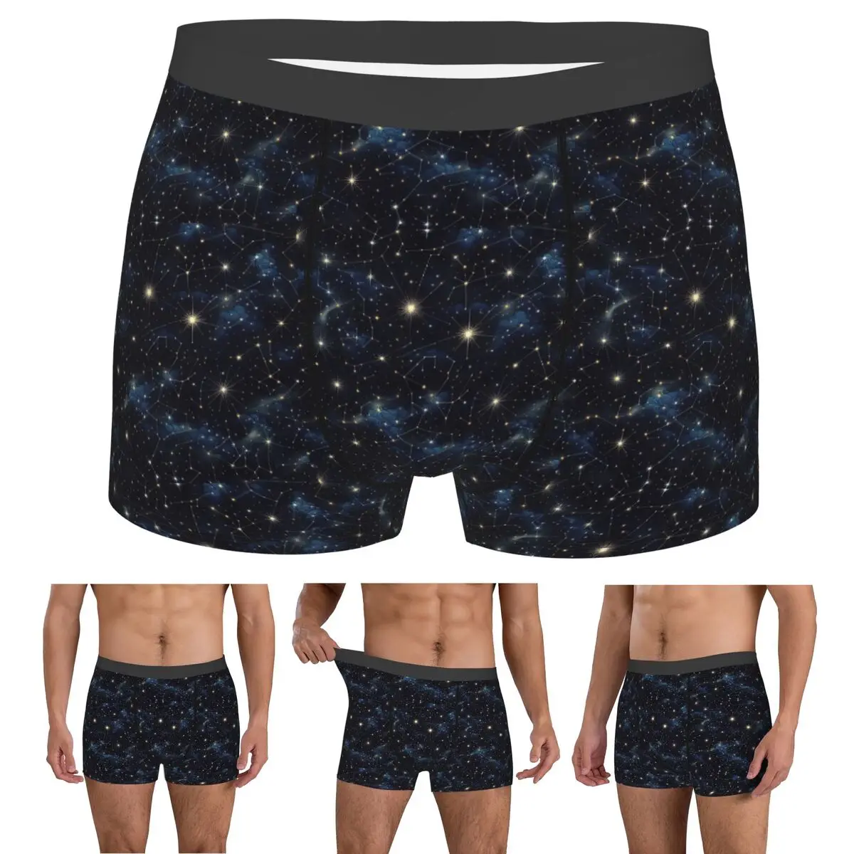 Boxer Underpants Shorts Night Sky Golden Celestial Stars Zodiac Constellations Panties Male Breathable Underwear Homme Man Gift