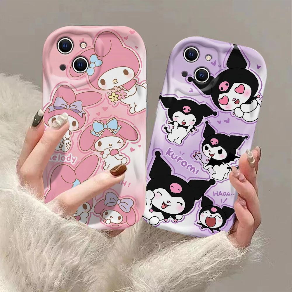 Cartoon Kuromi My Melody Pochacco 3D Wave Case For iPhone 15 14 13 12 11 Pro Max Mini X XR XSMAX 8 7 6S Plus Soft Silicone Cover