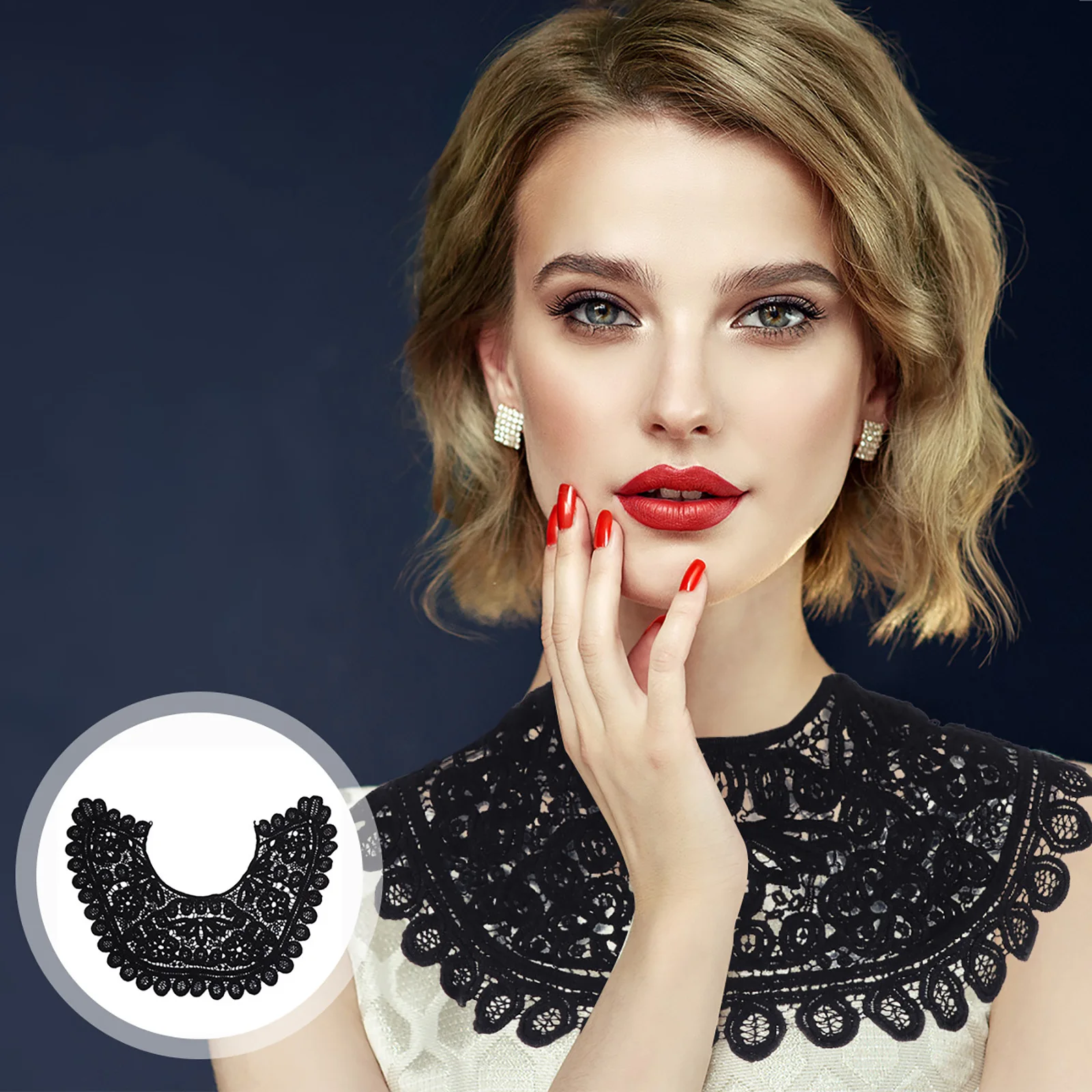 

Lace Shawl Hollow Collar Women Clothes Accessory Black Pearl Button Water Soluble Lace Spring Summer Fall Winter Scarf