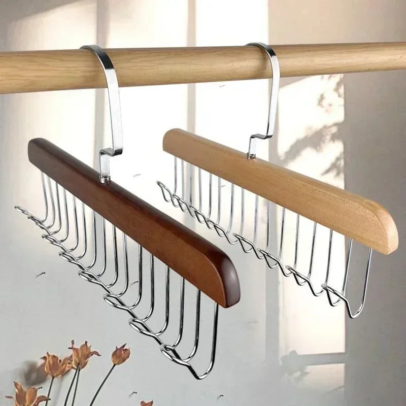 Solid Wood Hanger Hook Women Storage Bra Hanger Household Belt Hanger Durable 8 Hooks Rack Closet Clothes Organizer Storages