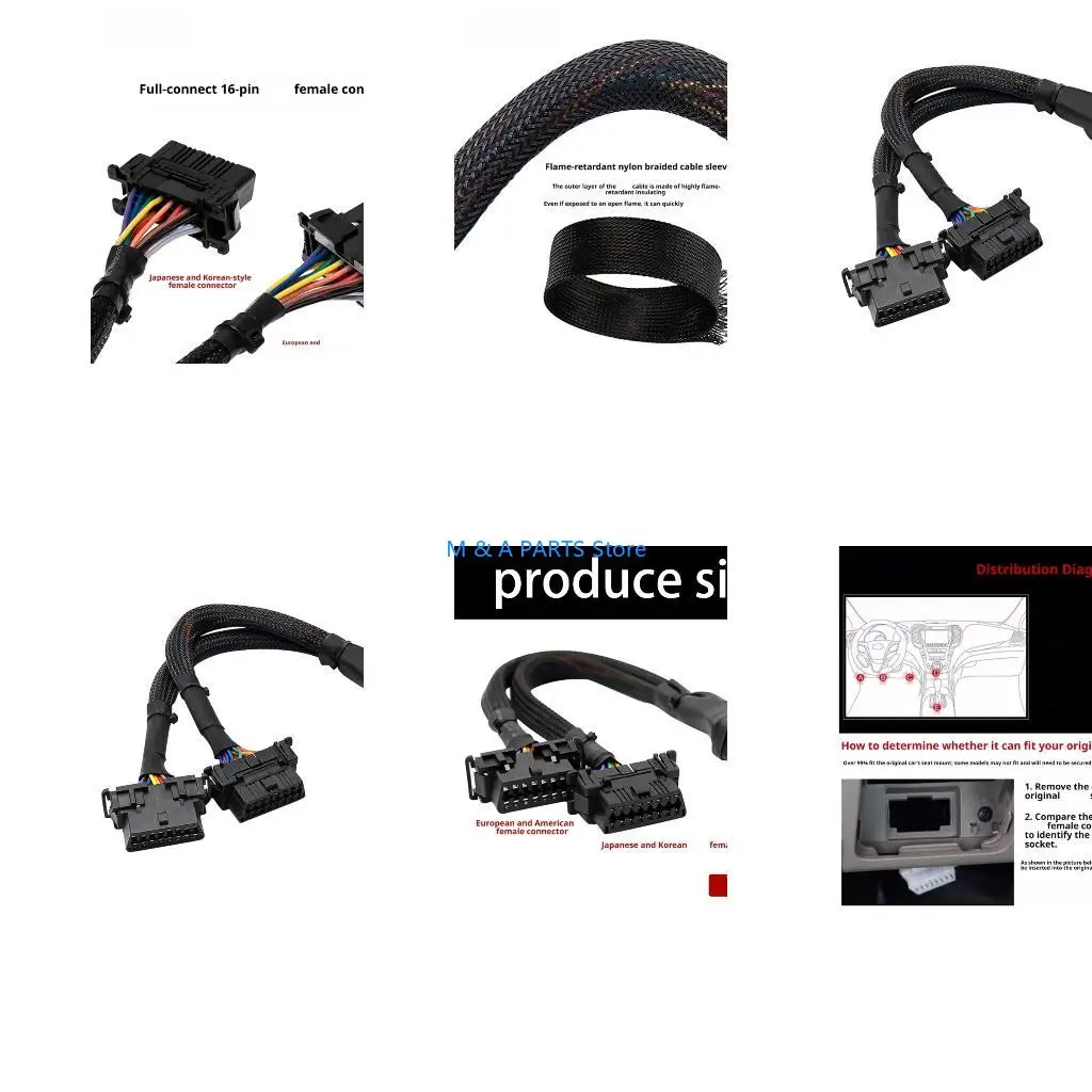 U1JF Vehicle Access OBD2 Cable 1 Male to 2 Female, 300mm Black Y Extension Cable for Diagnostics, Port Use, and Scan Tool Cable