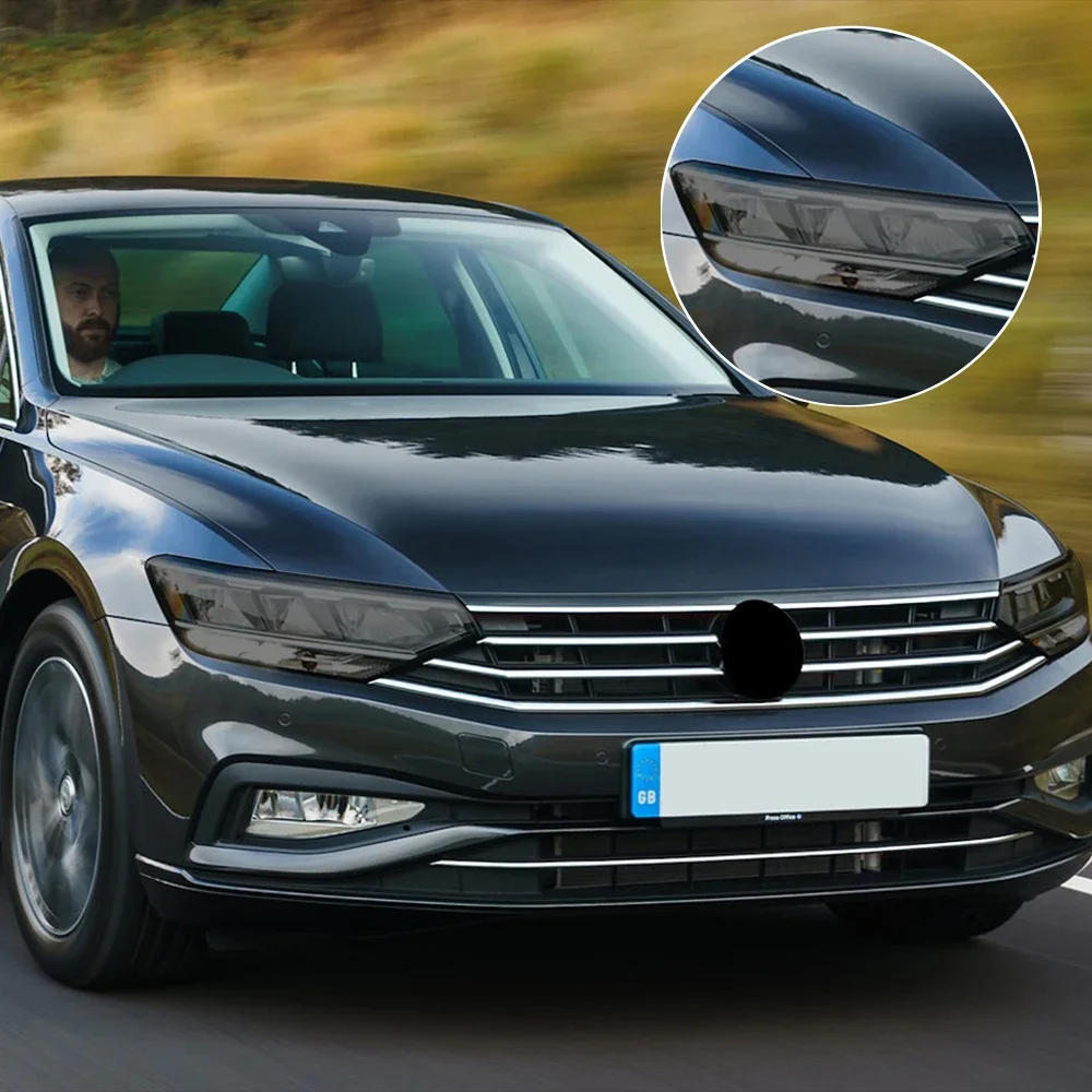 TPU PPF Headlight Protective Film For Volkswagen Passat B8 B9 Wagon Smoke Black Pre-Cut Anti-Scratch High Gloss Vinyl Wrap Film