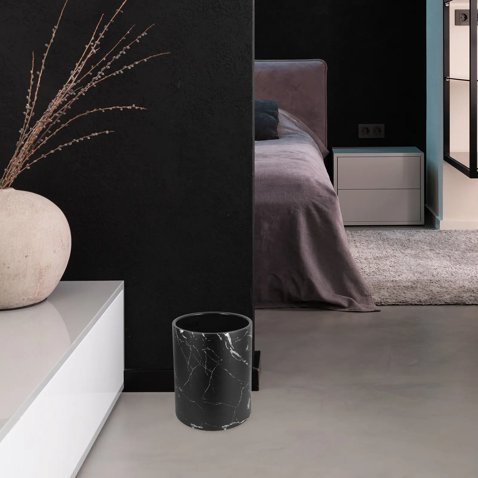 

Marbling Waste Bin PP Material Large Trash Can for Kitchen Under Sink Bathroom Counter Space Stylish Simple Design Room Trash