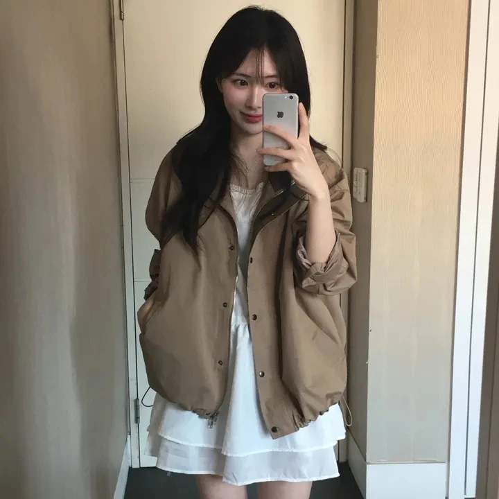 Loose Casual Color Block Outerwear Korean Style Women's Short Coat Long Sleeve Versatile Chinese Production Fall Season