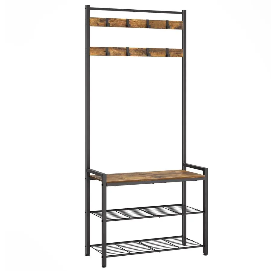 

Tree, Coat Rack with Shoe Bench, Entryway Bench with Shoe Storage, Multifunctional Entryway Storage Organizer, Metal Frame and 8