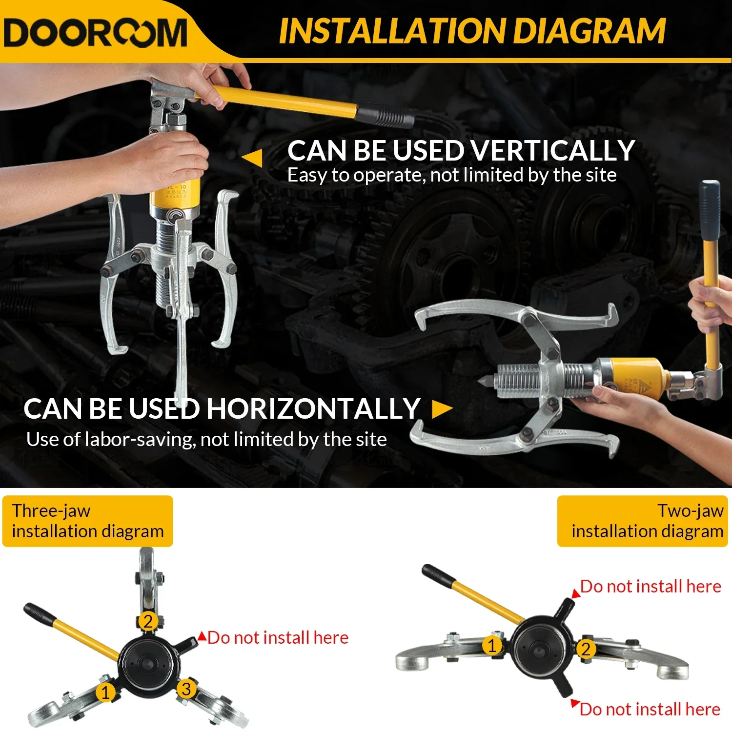 DOOROOM 5-тонный гидравлический съемник шестерен Minitype, тянущий подшипник колеса, съемник шестерен гидравлического подшипника, сепаратор ступицы колеса, гаражный инструмент