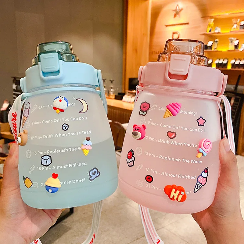 

Plastic Water Bottle Large Capacity 1400ml, Outdoor Travel Drinking Mug with Straw Cup Popular Cute, BPA Free