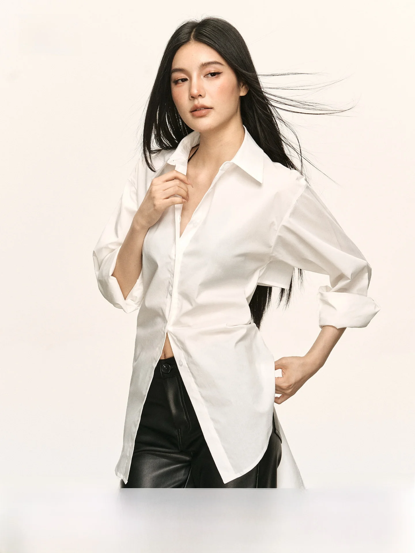 

Anna Aneae Women's irt Waist Cinching Belt Casual Sle Spring Faionable Long Sve Flip Collar Bal Ele Top