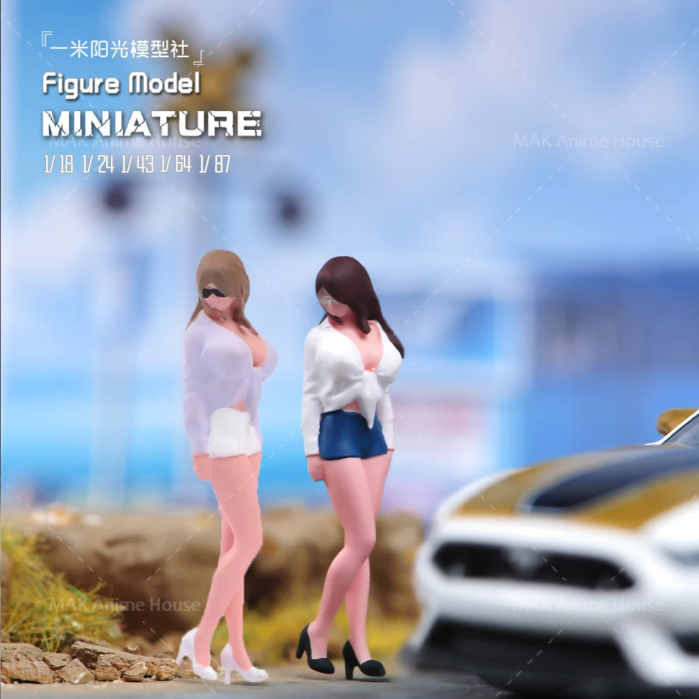 Miniatures Figures 1/87 1/64 1/43 1/24 1/18 Sexy Woman Wearing Glasses Short Skirt High Heels Model Creative Scene Dolls Toys