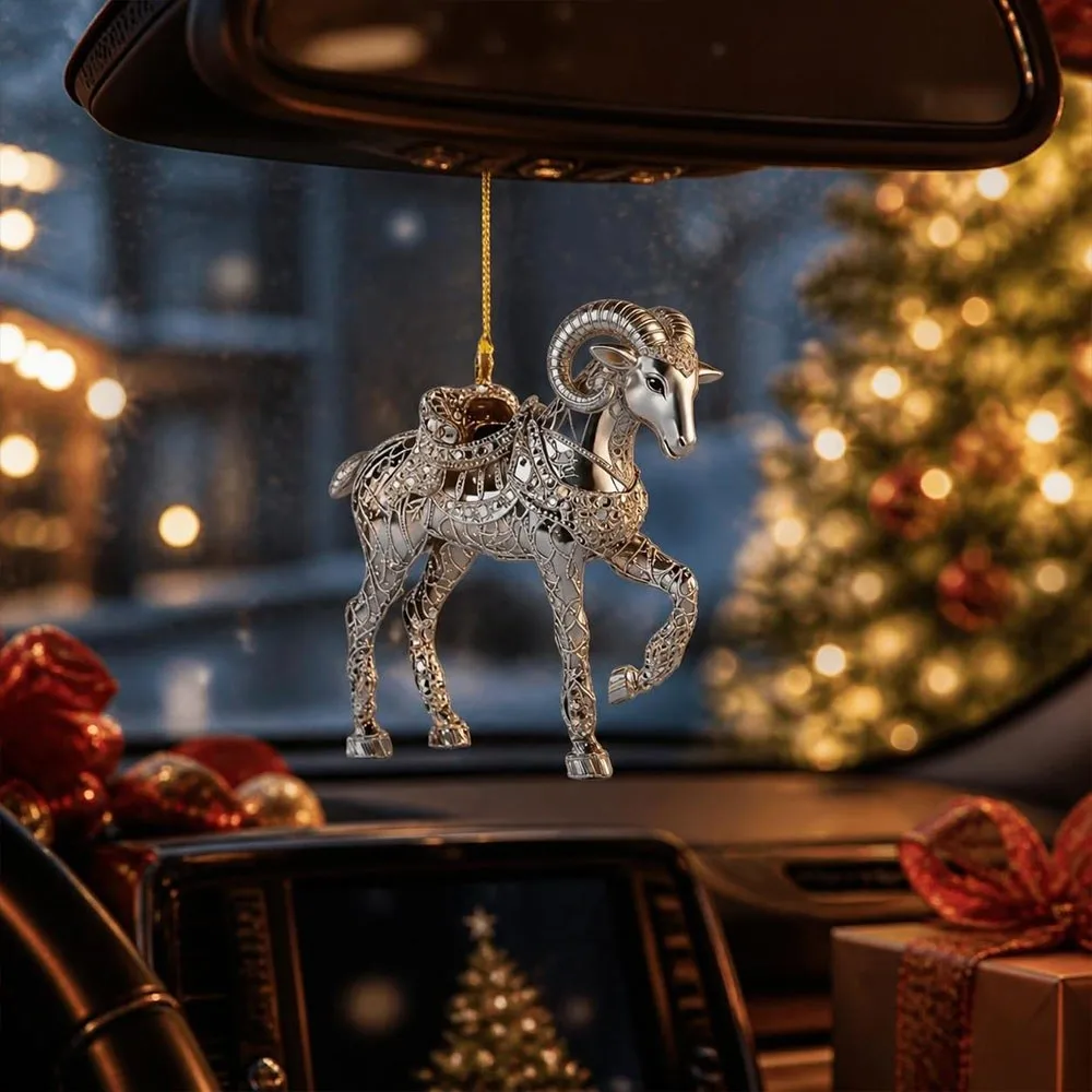 New 2D Flat Goat Hanging Ornament Acrylic Artificial Rhinestone Goat Pendant Simulation Shining Keychain Holiday Party Decor