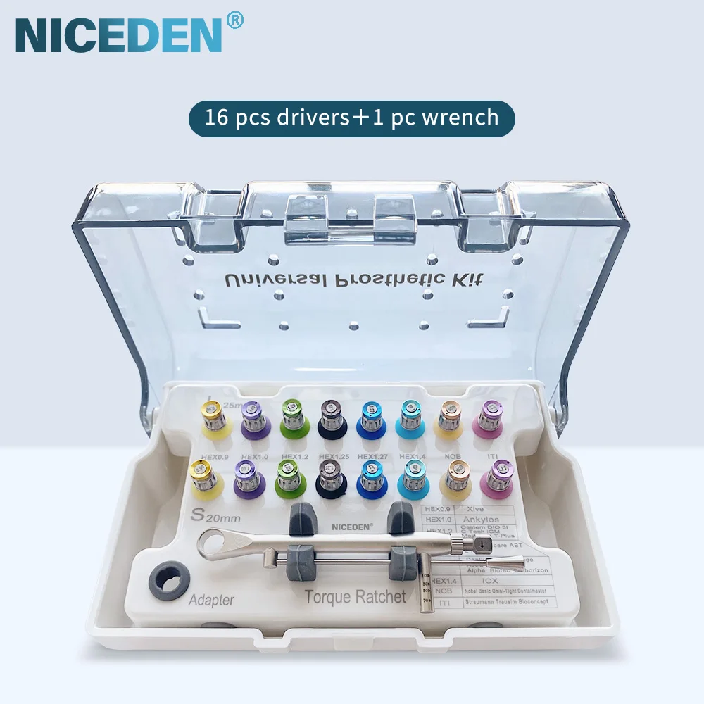 Niceden High Quality Screwdriver Tools Dental Implant Torque Wrench Ratchet 10-70NCM with Drivers & Wrench Kit 1Set