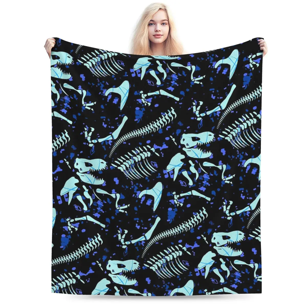 Dinosaur Fossil Skeletons Blankets Soft Warm Flannel Throw Blanket Bedspread for Bed Living room Picnic Travel Home Sofa