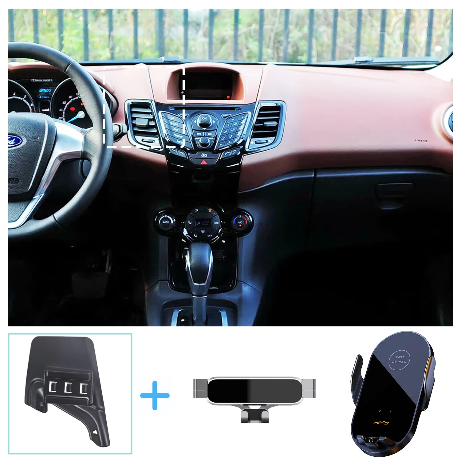 Para Ford Fiesta 2009 2010 2011-2014 soporte de teléfono para coche soporte de carga inalámbrica Base soporte de gravedad soporte de teléfono accesorios de coche