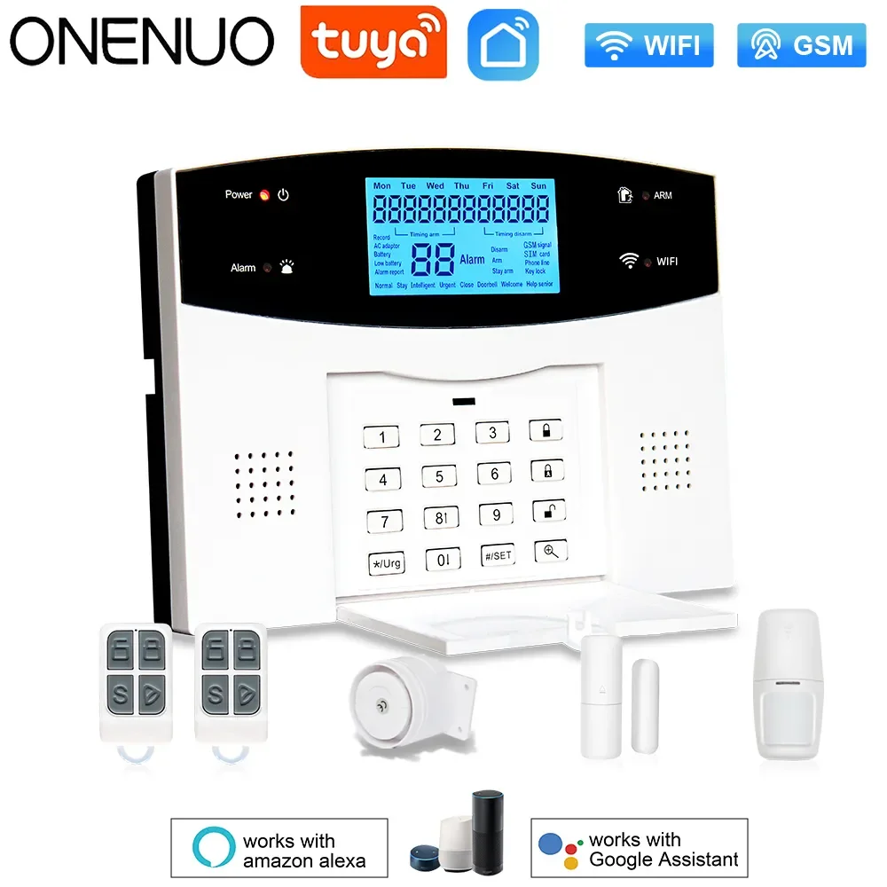 ONENUO Smart WiFi GSM Home Security Protection Smart Alarm System LCD Screen Burglar Kit Tuya APP Remote Control Arm And Disarm