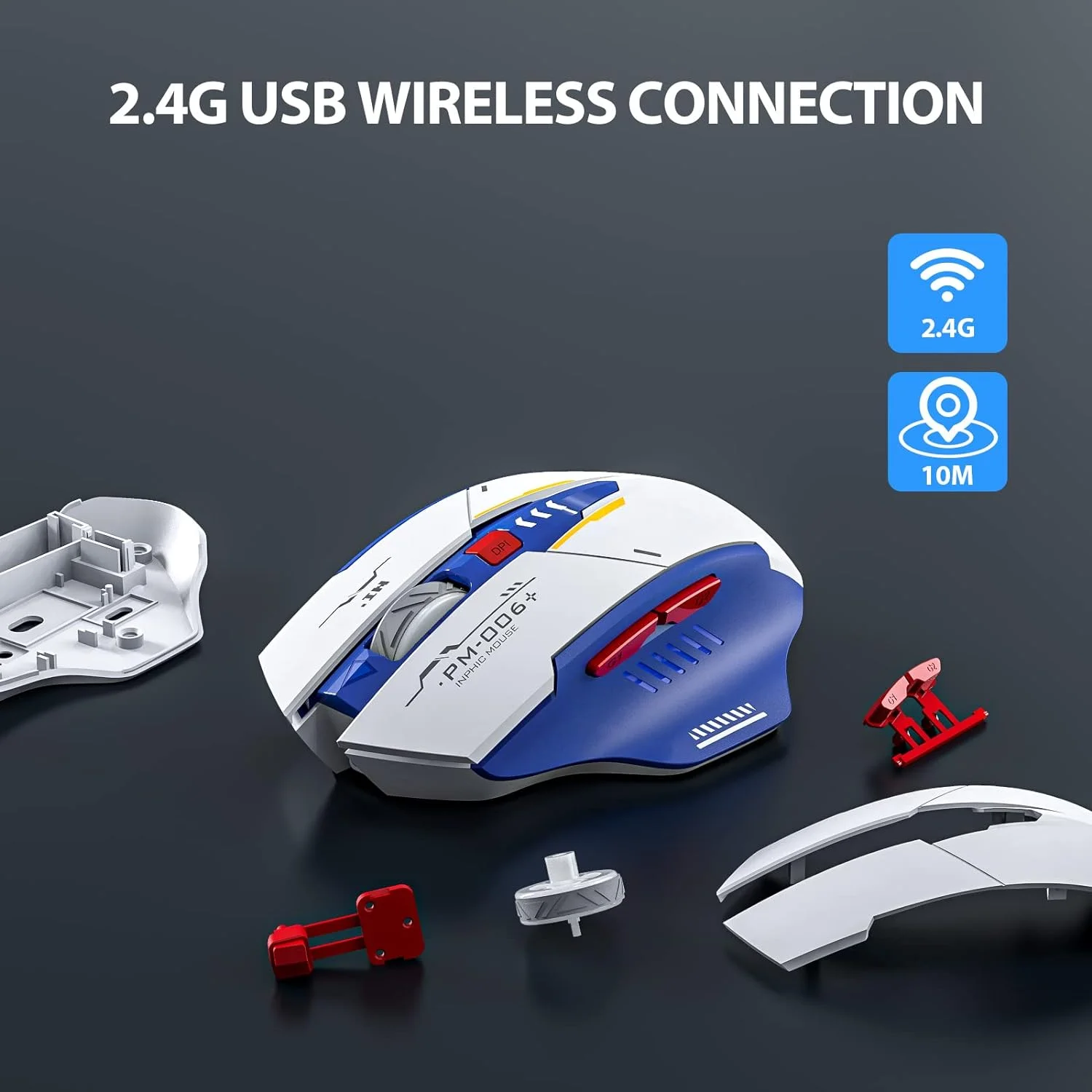 INPHIC-F9 Mouse Recarregável Sem Fio, Mouse De Escritório Silencioso, Display De Poder, Notebook De Computador, Universal, Portátil, Versão Mecha, 2.4G
