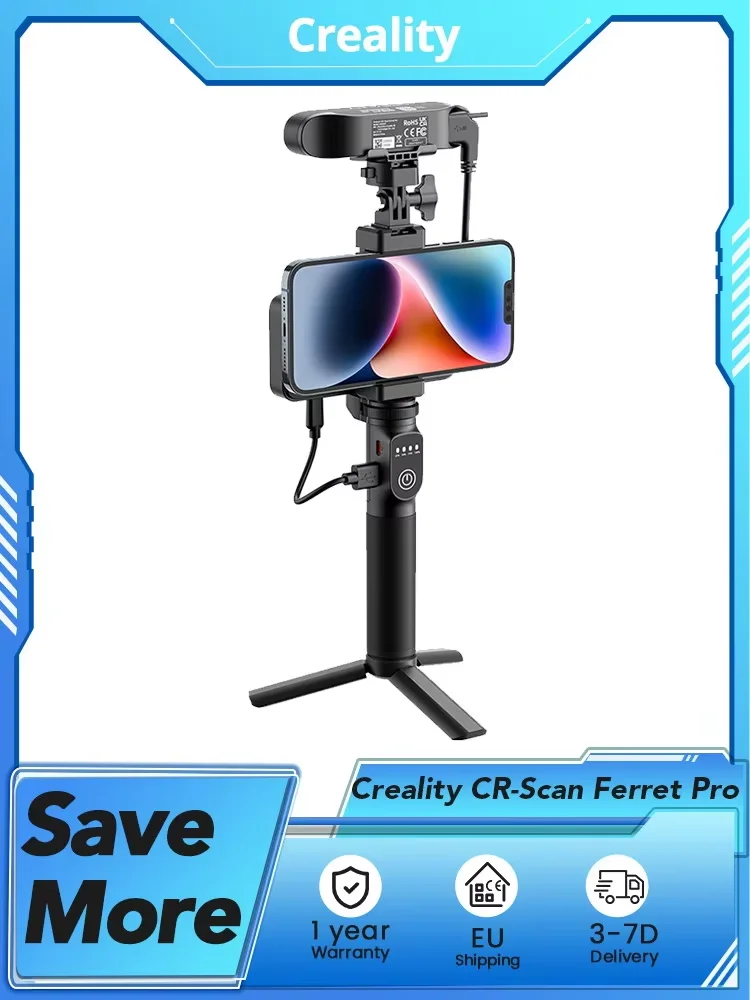 Creality CR-Scan Ferret Pro 3D-Scanner, Infrarot-Lichtquelle, bis zu 30 fps, Scangeschwindigkeit 0,1 mm Genauigkeit, 150–700 mm Arbeitsabstand