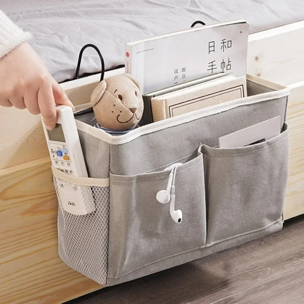 Bedside Hanging Pocket Canvas Storage Bag Bedroom Magazine Storage Pouch Diaper Holder Sofa TV Remote Control Magazine Organizer