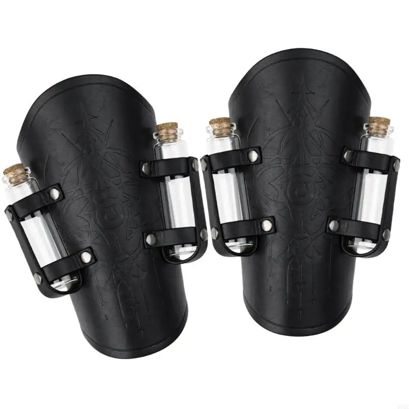 2025 ใหม่ยุคกลางนูน Alchemies แขน Bracers 4 Cork Vials,แฟนตาซี Faux หนัง Arm Guards Archer Gauntlets ของขวัญ