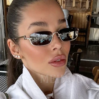Half Frame Square Sunglasses for women Luxury Brand Small Metal Retro Rectangle Black Sun Glasses Woman Fashion Eyewear