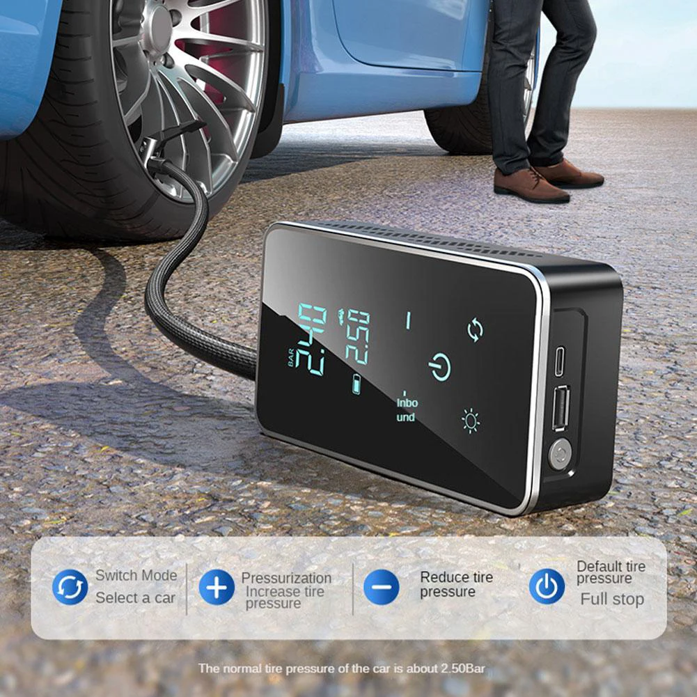 Car Electric Air Pump Portable Wired/Wireless Digital Touch Air Compressor 150PSI Suitable for Car Motorcycle Inflation Pump