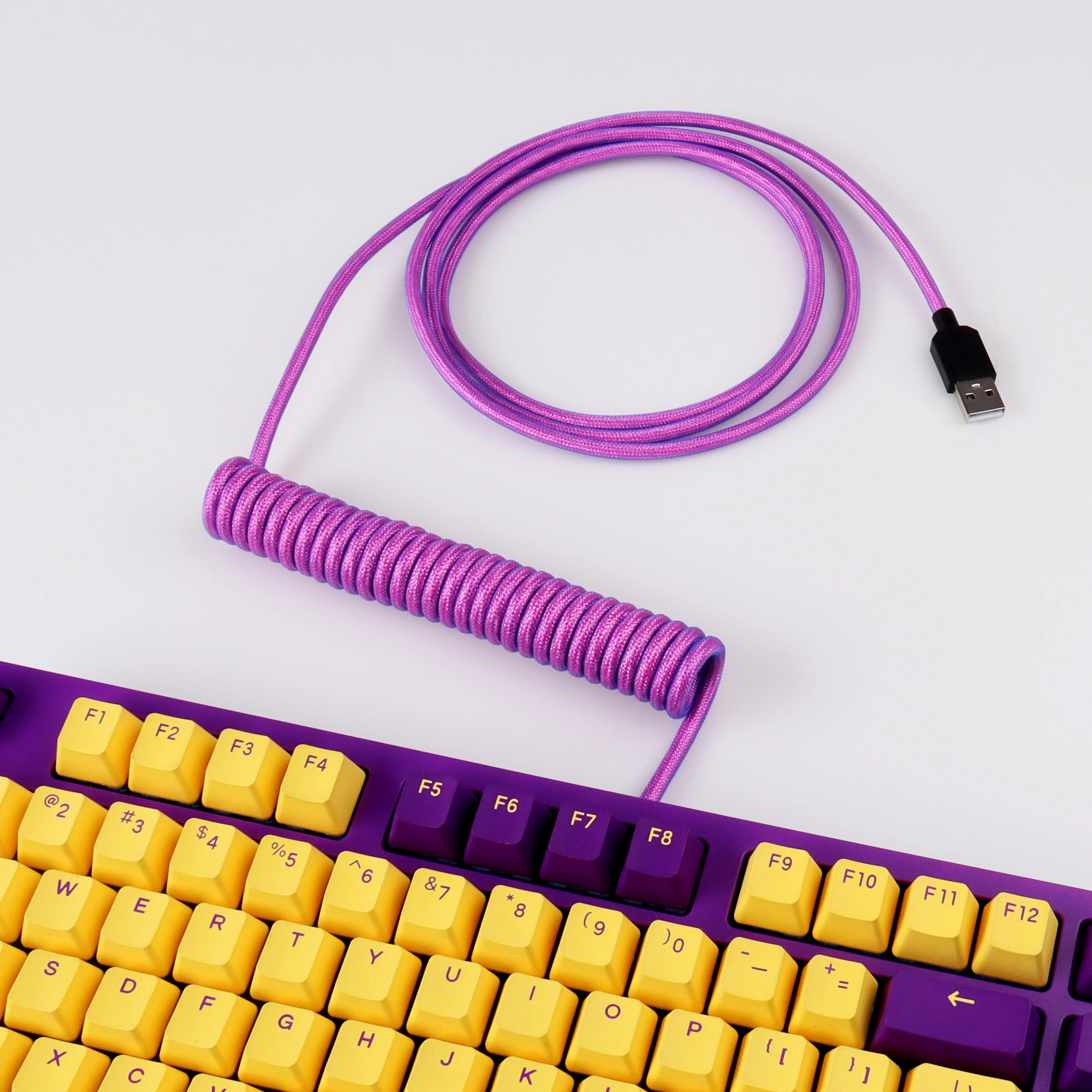 【LANO】Black Type C to USB Coiled Cable USB C Fast Charger Coiled Keyboard Cable Detachable Connector Use for Mechanical Keyboard