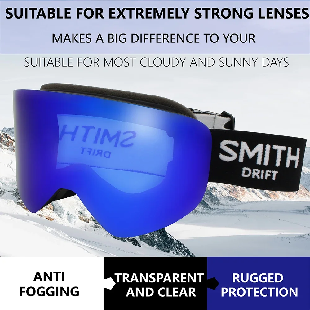 SMITH DRIFT Ski Goggles Men Women Frameless Magnetic Interchangeable Lens 100% UV400 Protection PRO Snowboard  Goggles Winter