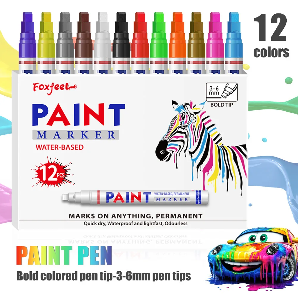 

New Acrylic Paint Markers 12 Colors 3-6MM Jumbo Tip High Levels Acrylic Paint Pens for Fabric Rocks Paper Wood Canvas Glass