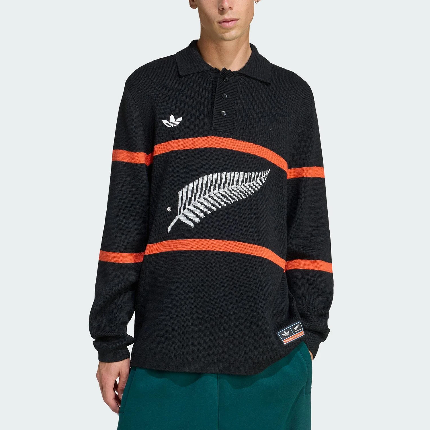 Adidas genuine clover men's knitted lapel long sleeved polo shirt KG4640