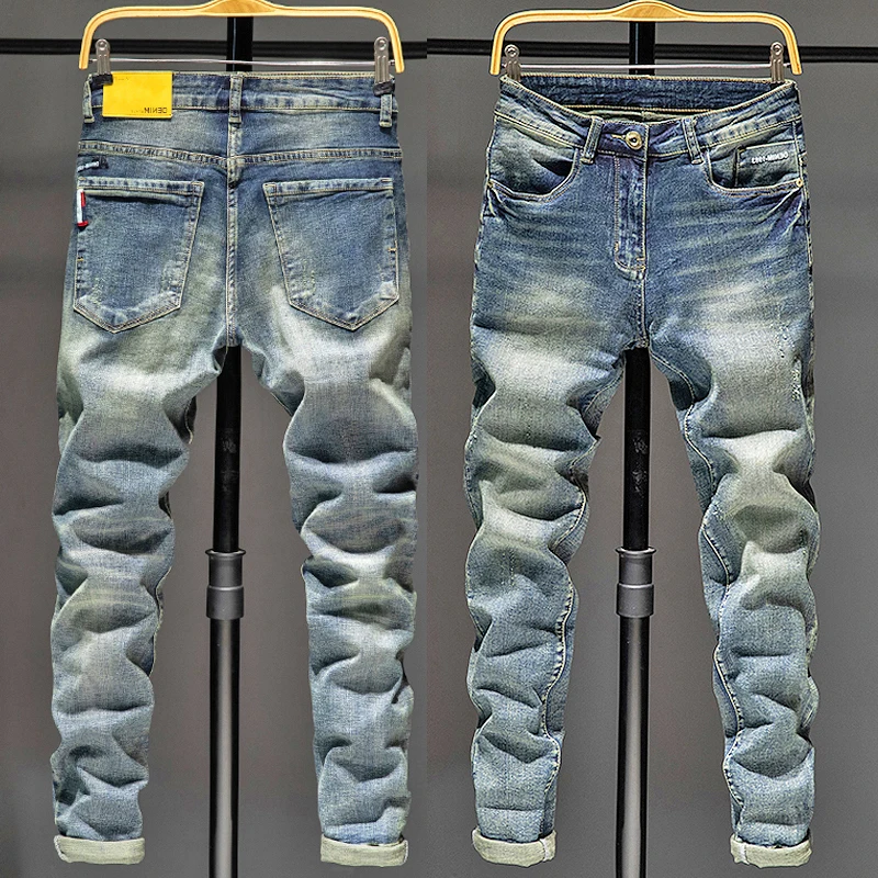 Ripped Jeans For Men Brand Pant Denim Trousers Slim Fit Streetwear Baggy Fashion Black Light Blue Cargo Pants Plus Size Jean man