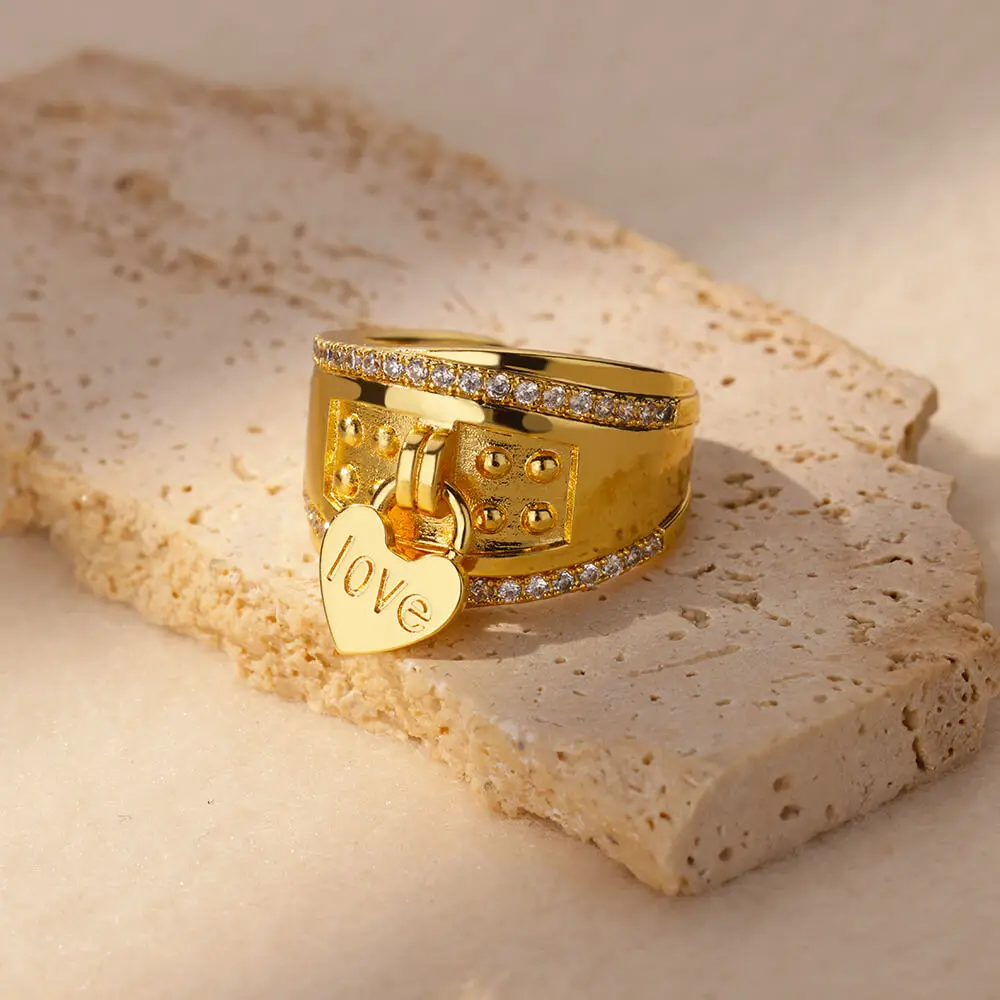 Classic Charm Rings for Women Gold Color 316L Stainless Steel Ring Heart Aesthetic Couple Jewelry Waterproof Finger Accessories