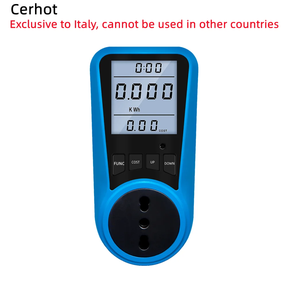 Cerhot ITA Plug مقياس استهلاك الطاقة شاشة عرض الكهرباء القابلة لإعادة الشحن مع حماية من الحمل الزائد مقياس الطاقة الكهربائي