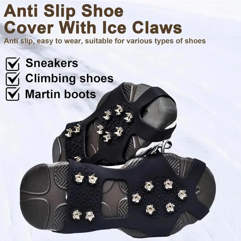 10 Teeth Ice Gripper Spike For Shoes Anti Slip Hiking Climbing Snow Spikes Crampons Cleats Chain Claws Grips Boots Cover Winter