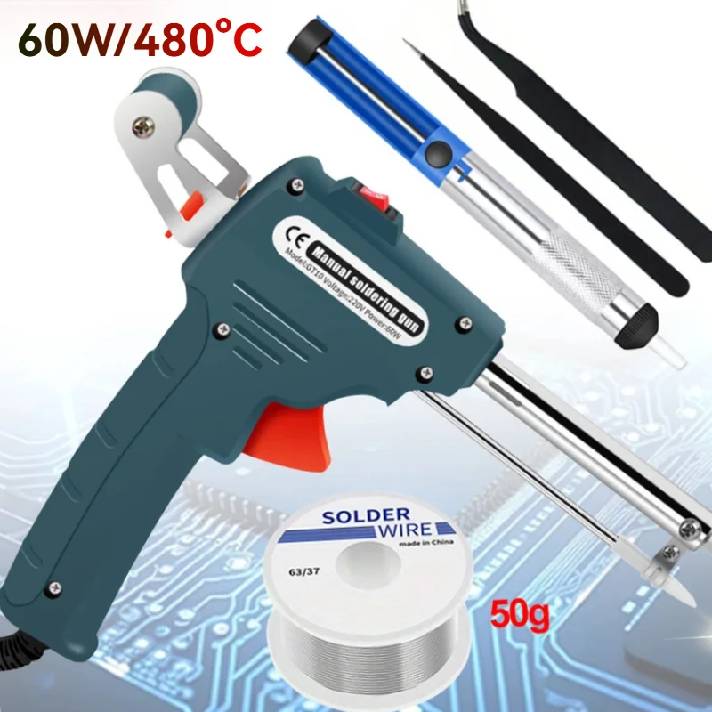 

Профессиональный паяльник с внутренним подогревом мощностью 60 Вт и автоматической подачей — прецизионный сварочный инструмент для печатных плат, мобильных ремонтов и домашнего использования