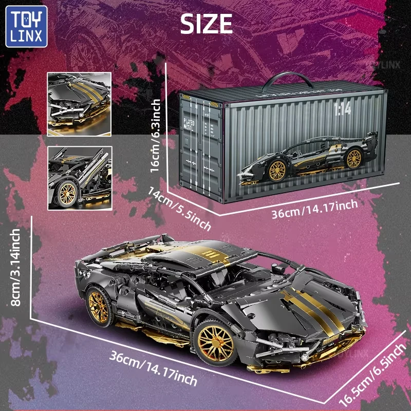 TOYLINX 1:14 Technische DIY Bouwstenen Racewagen Sport Snelheid Voertuig Stad Mechanische Super Bricks Model Auto Speelgoed voor Kinderen