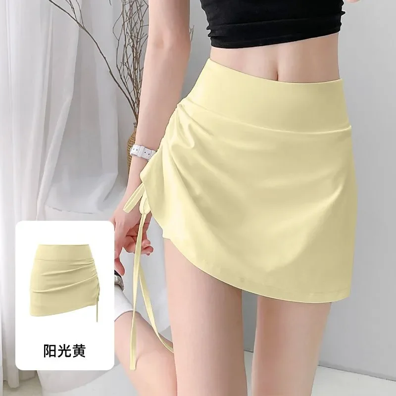 

Женская мини-юбка с высокой талией, на шнурке, с драпировкой, эластичная, легкая, повседневная, спортивная