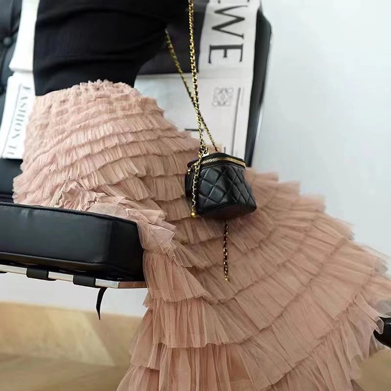 Sommer Frühling Damen Mehrschichtiger Rüschen Tüllrock Plissee Hohe Taille Flauschiger Maxirock Feenkuchenkleid Langer Tutu Partyrock – Detail 17