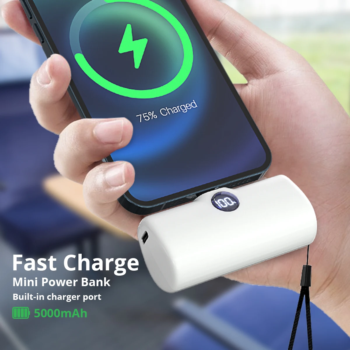 Fast Charge Portable Charger Compact External Battery for iPhone Samsung Xiaomi Built-in Cable Quick Charge Pocket Power Bank