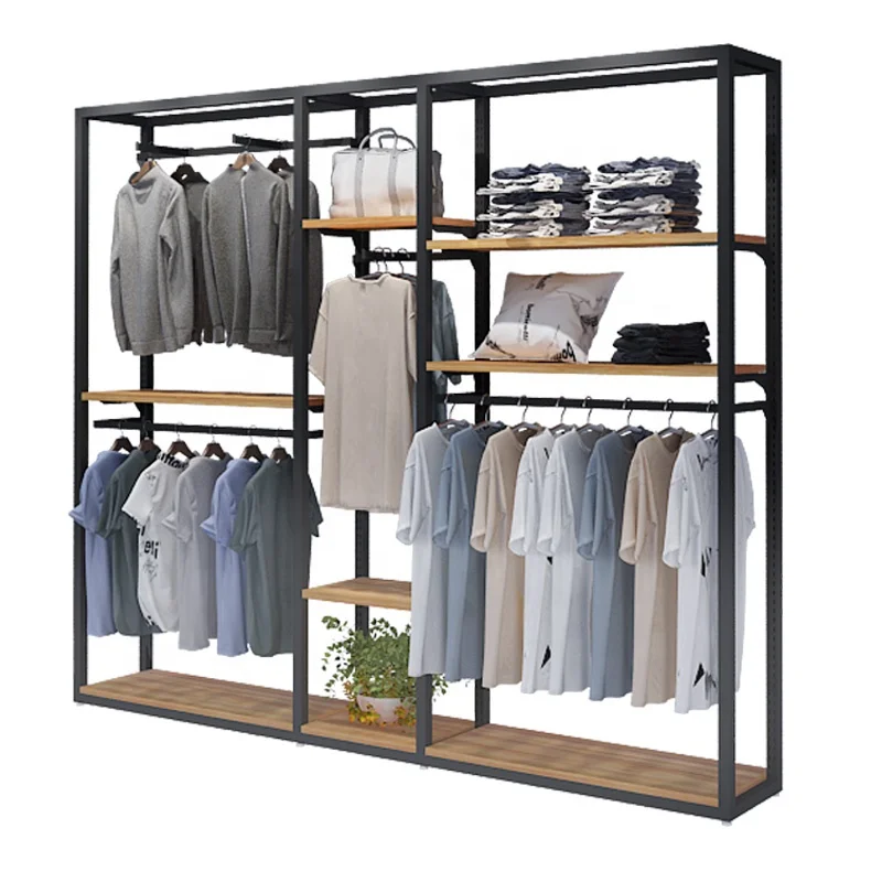 Armoire à Vêtements en Or Personnalisée au Détail, Barre LED Autoportante, Étagère T1, Présentoir Personnalisé