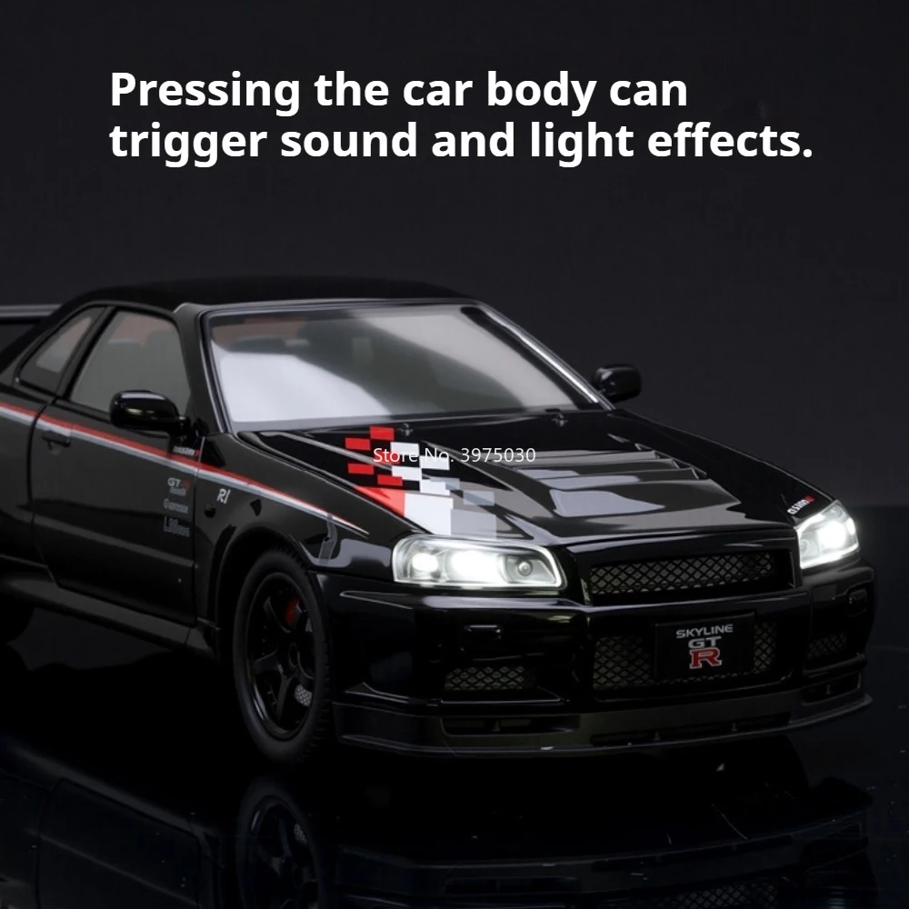 1:24 Nissan GTR SKYLINE jouets modèles alliage moulé sous pression voitures roue direction Miniature véhicule lumière son voiture de sport recueillir des Souvenirs