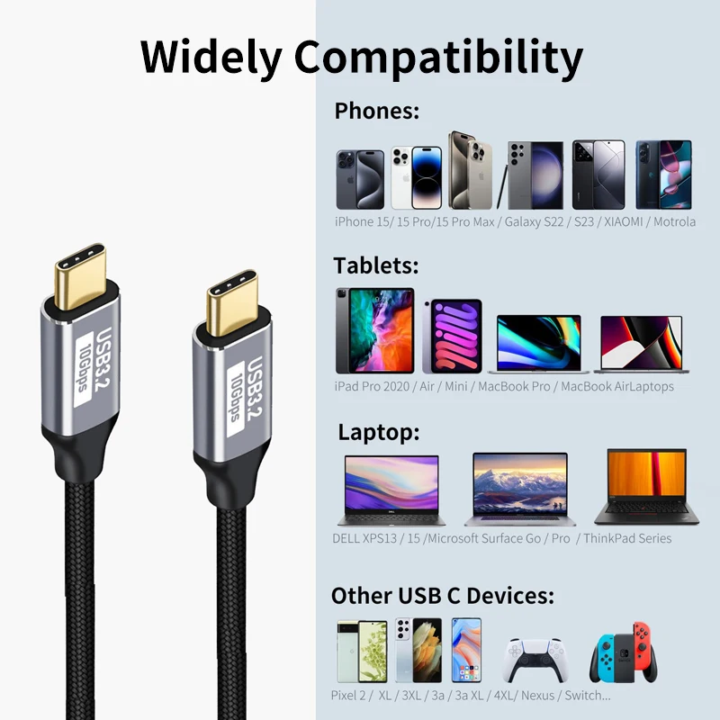Usb 3.2 10Gbps Kabel Type C Naar Usb C 5a 100W Snel Opladen Snoer Voor Iphone 15 Huawei Macbook Samsung Xiaomi 14 Pro Snel Opladen