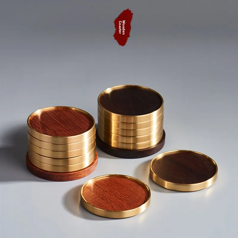 

Pure Copper Black Ebony Tea Cup Mat Home Use Cup Holder Six Gentlemen Gongfu Tea Set Tea Ceremony Accessories Wood Heat...