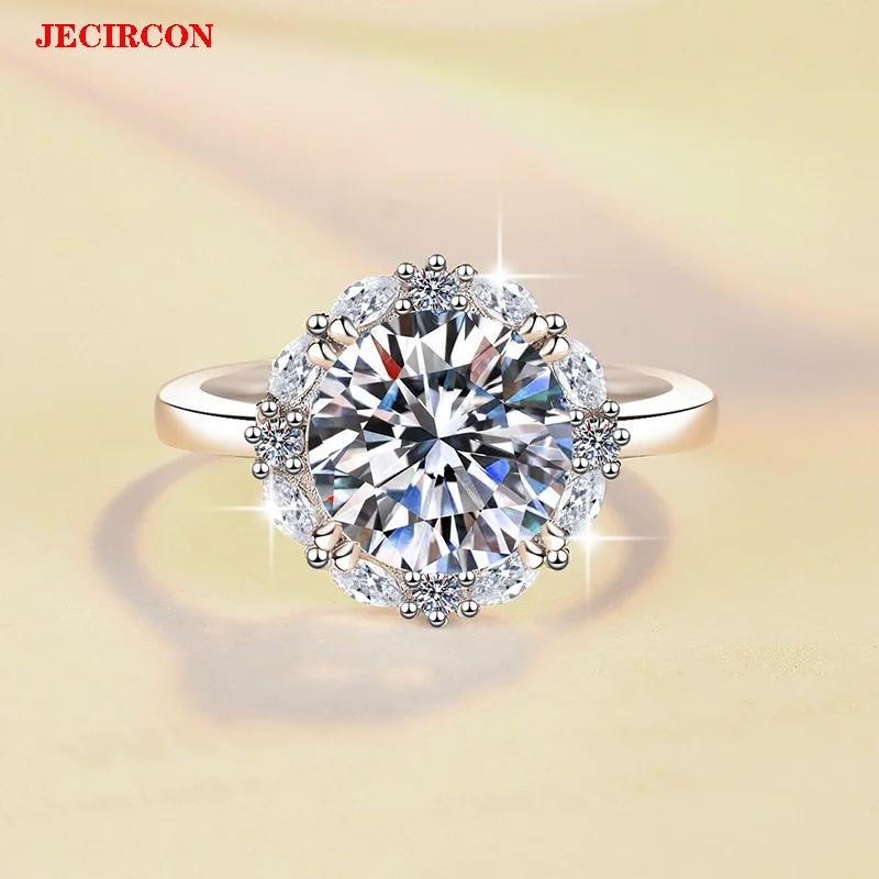 

JECIRCON S925 кольцо с муассанитом из стерлингового серебра для женщин 3/5/10 карат большие голубиные яйца бриллиантовой огранки свадебные украшения для помолвки