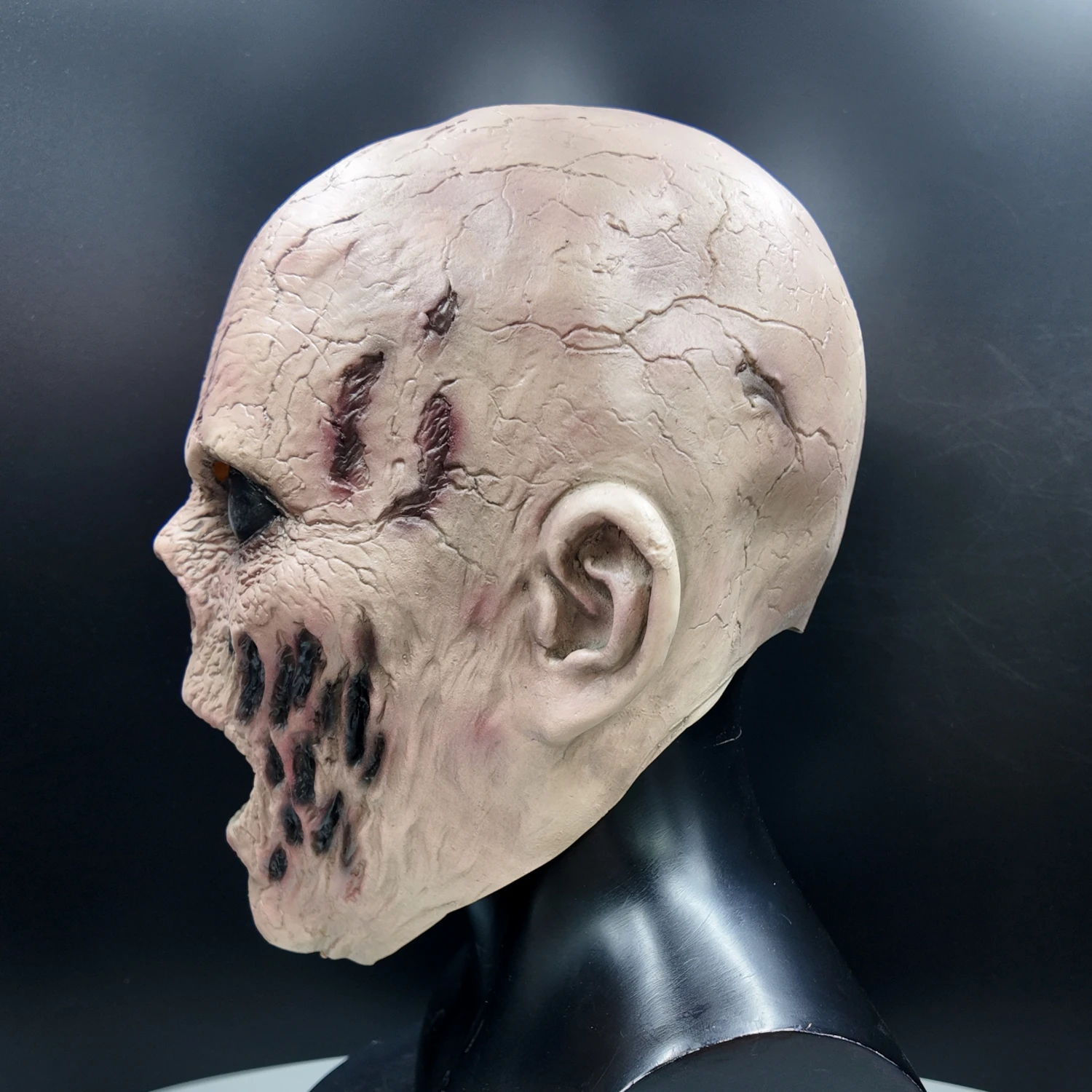 Halloween Latex Totenkopfmaske – Schreiende Zombie-Horrormaske für den ganzen Kopf – Gruselige Geister- und Gefangenen-Cosplay-Party-Kostüm-Requisite – Detail 5