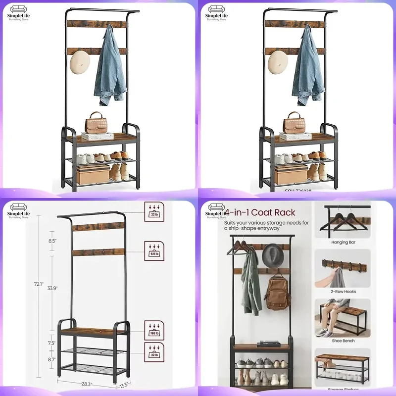 Modern Coat Rack Stand Free Standing Hall Tree with Hooks Multi Functional Space Saving Clothes Organizer for Living Room